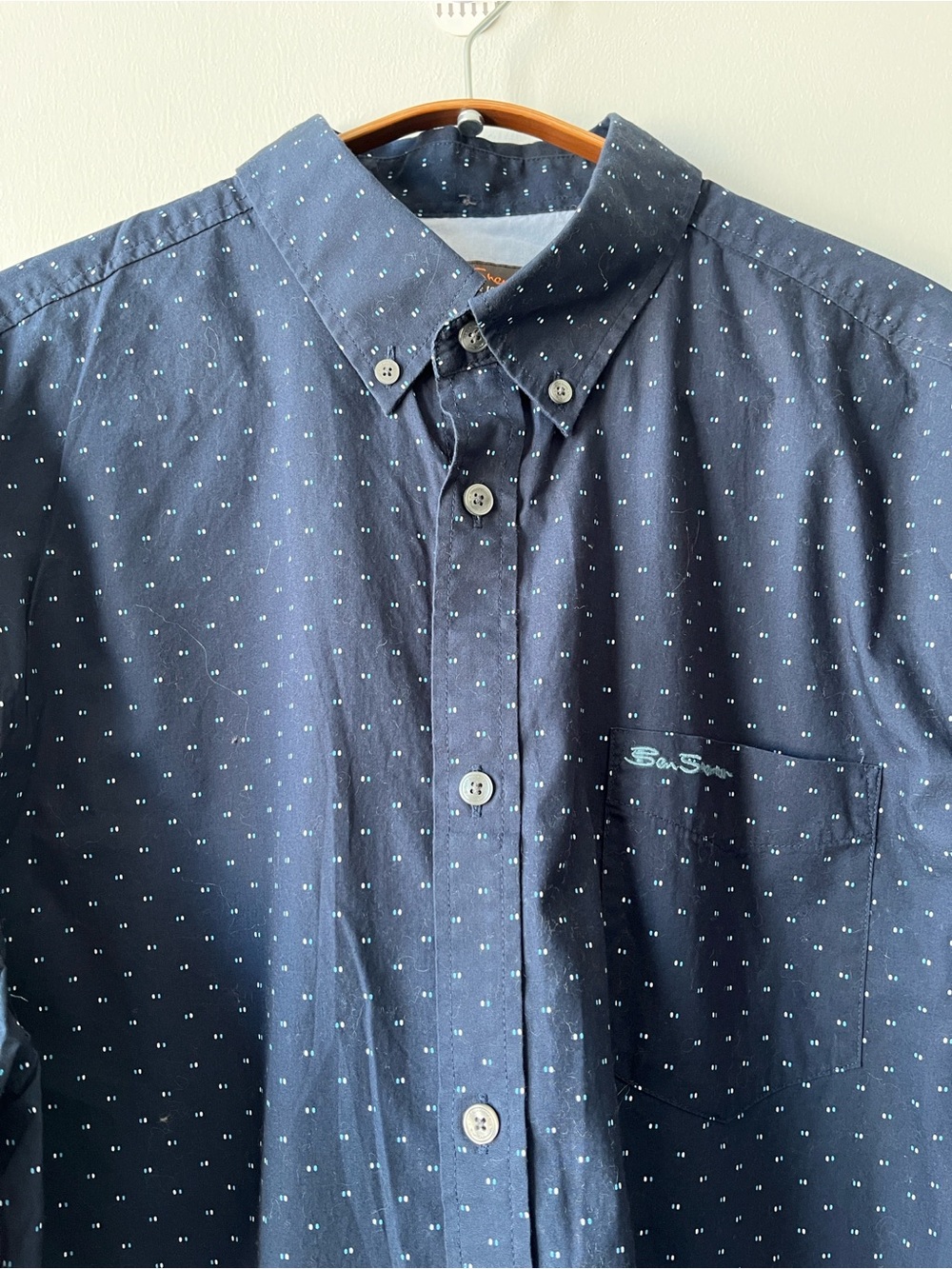 Ben Sherman Navy Button-Down Shirt with Polka Dot Print Size XL